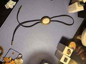 Vintage Southwestern Bolo Tie Gold Tone with Marbled Faux Stone